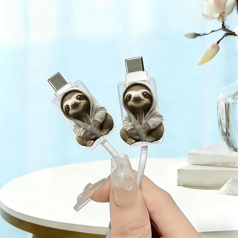 2pcs Acrylic Cable Protector, Sloth in White Hoodie Type-C Compatible, Anti-Break Data Cable Cover, Gift Idea,Beautiful and Durable Charging Cable Protective Case(SJXT-035) in Saudi Arabia