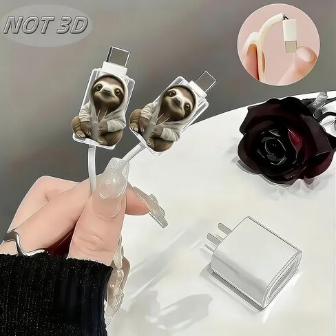 2pcs Acrylic Cable Protector, Sloth in White Hoodie Type-C Compatible, Anti-Break Data Cable Cover, Gift Idea,Beautiful and Durable Charging Cable Protective Case(SJXT-035) in Saudi Arabia