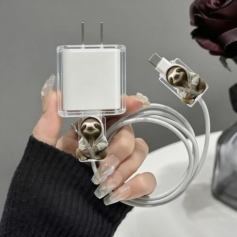 2pcs Acrylic Cable Protector, Sloth in White Hoodie Type-C Compatible, Anti-Break Data Cable Cover, Gift Idea,Beautiful and Durable Charging Cable Protective Case(SJXT-035) in Saudi Arabia