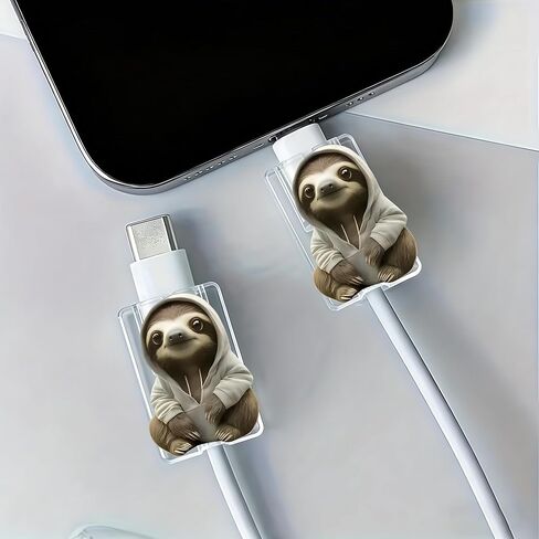 2pcs Acrylic Cable Protector, Sloth in White Hoodie Type-C Compatible, Anti-Break Data Cable Cover, Gift Idea,Beautiful and Durable Charging Cable Protective Case(SJXT-035) in Saudi Arabia
