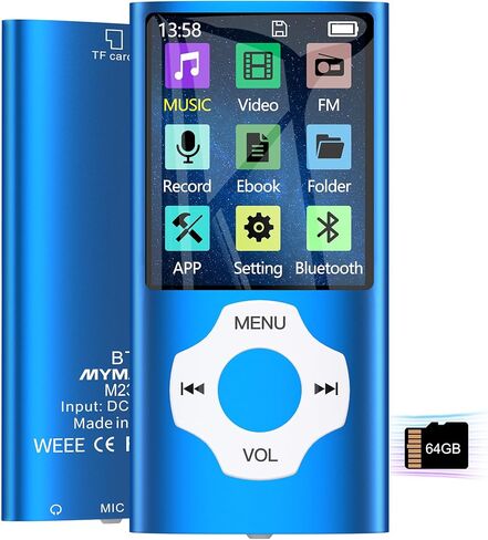 مشغل MP3 سعة 64 جيجابايت مزود بتقنية البلوتوث، وجيب MYMAHDI بشاشة LCD مقاس 1.8 بوصة ومشغل موسيقى يدعم الحد الأقصى لما يصل إلى 128 جيجابايت، ومشغل MP4/MP3 مع الموسيقى والفيديو وراديو FM وقارئ الكتب الإلكترونية وتسجيل الصوت وعارض الصور باللون الأزرق الداكن in Kuwait