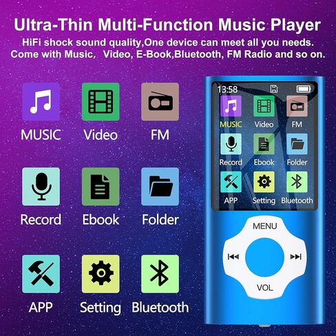 مشغل MP3 سعة 64 جيجابايت مزود بتقنية البلوتوث، وجيب MYMAHDI بشاشة LCD مقاس 1.8 بوصة ومشغل موسيقى يدعم الحد الأقصى لما يصل إلى 128 جيجابايت، ومشغل MP4/MP3 مع الموسيقى والفيديو وراديو FM وقارئ الكتب الإلكترونية وتسجيل الصوت وعارض الصور باللون الأزرق الداكن in Kuwait