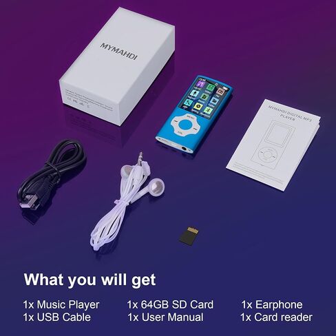 مشغل MP3 سعة 64 جيجابايت مزود بتقنية البلوتوث، وجيب MYMAHDI بشاشة LCD مقاس 1.8 بوصة ومشغل موسيقى يدعم الحد الأقصى لما يصل إلى 128 جيجابايت، ومشغل MP4/MP3 مع الموسيقى والفيديو وراديو FM وقارئ الكتب الإلكترونية وتسجيل الصوت وعارض الصور باللون الأزرق الداكن in Kuwait