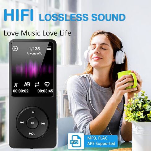مشغل MP3 مع بلوتوث 5.2، مشغل موسيقى MP3 MP4 محمول بسعة 32 جيجابايت مع مكبر صوت B2، شاشة ملونة TFT مقاس 1.8 بوصة، مسجل صوت، فيديو، راديو FM، كتاب إلكتروني، صوت HiFi، للرياضة والسفر in Saudi Arabia