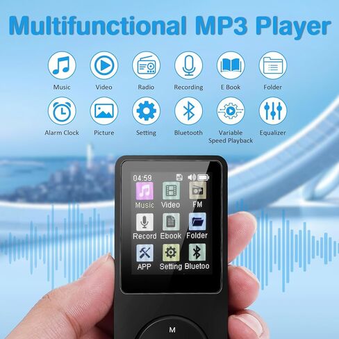 مشغل MP3 مع بلوتوث 5.2، مشغل موسيقى MP3 MP4 محمول بسعة 32 جيجابايت مع مكبر صوت B2، شاشة ملونة TFT مقاس 1.8 بوصة، مسجل صوت، فيديو، راديو FM، كتاب إلكتروني، صوت HiFi، للرياضة والسفر in Saudi Arabia