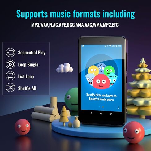 مشغل MP3 للأطفال مع Spotify، أدوات الرقابة الأبوية، Spotify Kids، Audible، Amazon Music، Libby، 4.0 بوصة IPS Kids MP4 مشغل موسيقى حتى 512 جيجابايت (أسود سبج) in Kuwait