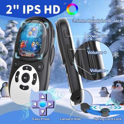 64GB Cute Penguin MP3 Player with Bluetooth 5.3 & Speaker, Portable Music Player for Kids, 2" Screen, 65-Hour Battery Life, FM Radio, Voice Recorder, Volume Limit, Supports 128GB microSD Card in Saudi Arabia
