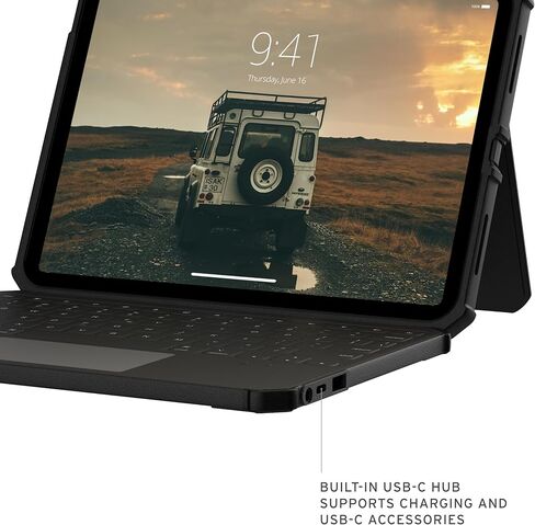 URBAN ARMOR GEAR UAG Designed for iPad 11" A16 (11th Gen 2025) iPad Air 11" M3 (7th Gen 2025) Case, Rugged Case with USB-C Keyboard US English - Military Grade Folio Cover with Pencil Holder, Black in Saudi Arabia