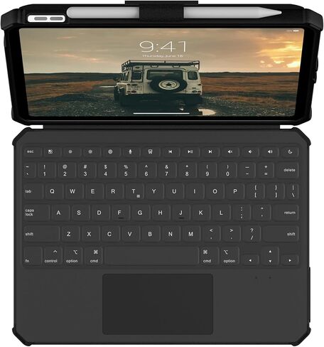 URBAN ARMOR GEAR UAG Designed for iPad 11" A16 (11th Gen 2025) iPad Air 11" M3 (7th Gen 2025) Case, Rugged Case with USB-C Keyboard US English - Military Grade Folio Cover with Pencil Holder, Black in Saudi Arabia