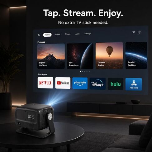 [مدمج في التطبيق والتركيز التلقائي] جهاز عرض دعم 1080P 4K أصلي مع بلوتوث 5.4 وواي فاي 6 محمول عالي الدقة بالكامل، دوران السقف 180 درجة، جهاز عرض أفلام Keystone Real 560 ANSI لغرفة النوم، في الهواء الطلق in Saudi Arabia