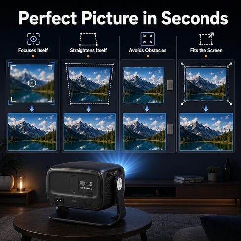 [مدمج في التطبيق والتركيز التلقائي] جهاز عرض دعم 1080P 4K أصلي مع بلوتوث 5.4 وواي فاي 6 محمول عالي الدقة بالكامل، دوران السقف 180 درجة، جهاز عرض أفلام Keystone Real 560 ANSI لغرفة النوم، في الهواء الطلق in Saudi Arabia