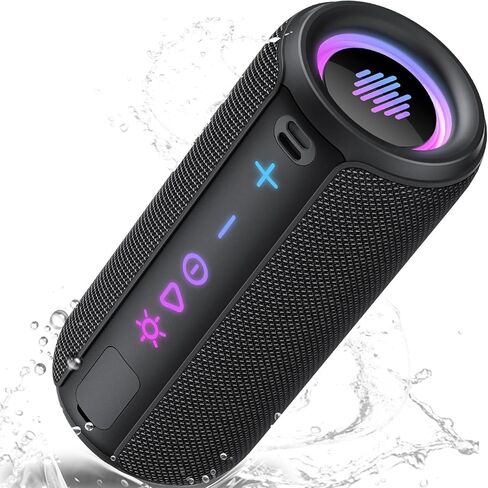 مكبر صوت بلوتوث محمول، مكبر صوت لاسلكي قوي الصوت: Boost Bass، Bluetooth 5.4، وقت تشغيل 24 ساعة، 8 أوضاع RGB، مقاومة للماء IPX7، اقتران TWS، أساسيات الشاطئ/العطلات، أفكار للهدايا (أسود) in Kuwait
