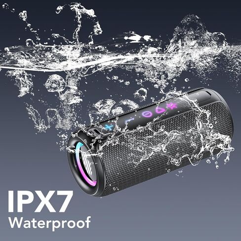 مكبر صوت بلوتوث محمول، مكبر صوت لاسلكي قوي الصوت: Boost Bass، Bluetooth 5.4، وقت تشغيل 24 ساعة، 8 أوضاع RGB، مقاومة للماء IPX7، اقتران TWS، أساسيات الشاطئ/العطلات، أفكار للهدايا (أسود) in Kuwait