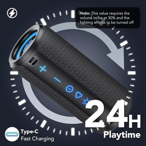 مكبر صوت بلوتوث محمول، مكبر صوت لاسلكي قوي الصوت: Boost Bass، Bluetooth 5.4، وقت تشغيل 24 ساعة، 8 أوضاع RGB، مقاومة للماء IPX7، اقتران TWS، أساسيات الشاطئ/العطلات، أفكار للهدايا (أسود) in Kuwait
