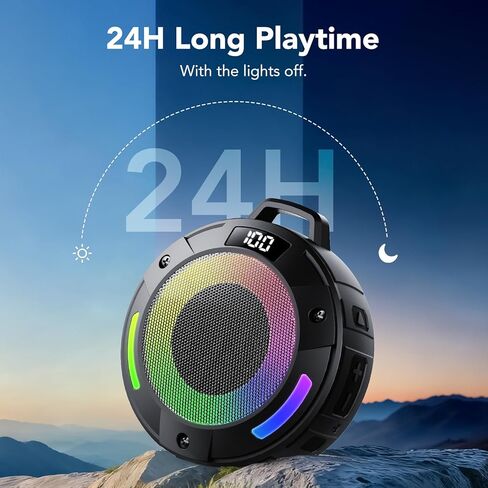 مكبر صوت بلوتوث، مكبر صوت لاسلكي محمول 2026، مكبر صوت محمول بشاشة رقمية مع خطاف قابل للفصل، IPX7 مقاوم للماء مع ضوء LED، صوت عالي الدقة وباس للحمام وحمام السباحة والشاطئ والخارج in Kuwait