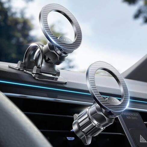 LISEN for MagSafe Car Phone Mount -2026 مغناطيس قوي حاملات هواتف مغناطيسية لسيارتك حامل الهواتف المحمولة المغناطيسية ملحقات السيارة للرجال والنساء تناسب iPhone 17 16 15 14 13 مجموعة من ألياف الكربون in Kuwait
