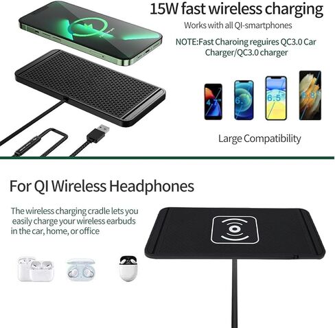 Diyeeni Car Wireless Charging Pad, 20W Fast Non Slip Charger Pad with Cigar Lighter Adapter, Overheat Prevention Design, Compatible with iOS 17 16 15 14 13 12 Pro Max in Saudi Arabia