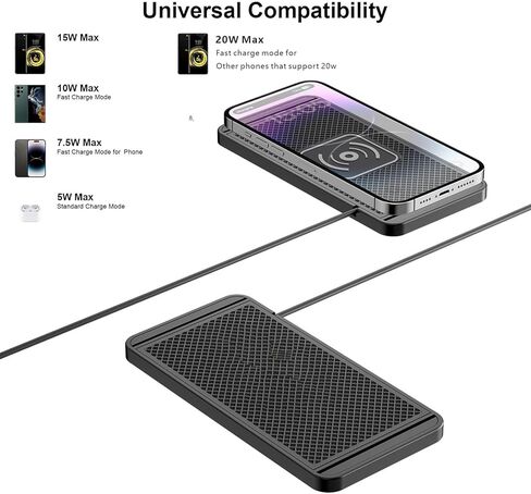 Diyeeni Car Wireless Charging Pad, 20W Fast Non Slip Charger Pad with Cigar Lighter Adapter, Overheat Prevention Design, Compatible with iOS 17 16 15 14 13 12 Pro Max in Saudi Arabia
