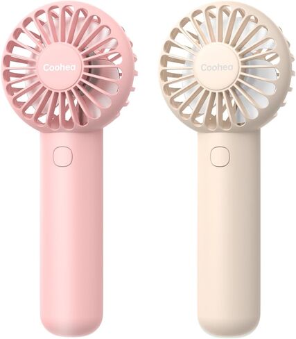 Coohea 2-Pack Pink & Blue Handheld Fan, Small Cute Design, 3 Powerful Speeds, Operated by USB/Rechargeable Battery, Personal Portable Fan with Base & Lanyard, for Eyelash Makeup Travel Beach Office in Saudi Arabia