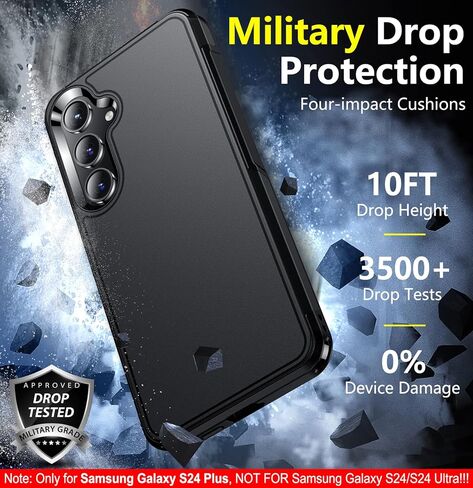 جراب SPIDERCASE مصمم لهاتف Samsung Galaxy S24 Plus، [حماية من السقوط بدرجة عسكرية 10 أقدام] جراب هاتف عالي التحمل مضاد للصدمات لهاتف Galaxy S24 Plus 6.7 بوصة، أسود in Kuwait