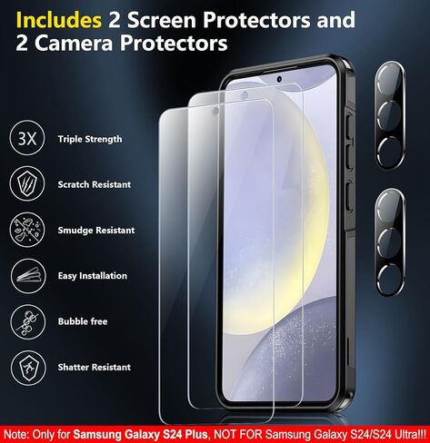 جراب SPIDERCASE مصمم لهاتف Samsung Galaxy S24 Plus، [حماية من السقوط بدرجة عسكرية 10 أقدام] جراب هاتف عالي التحمل مضاد للصدمات لهاتف Galaxy S24 Plus 6.7 بوصة، أسود in Kuwait