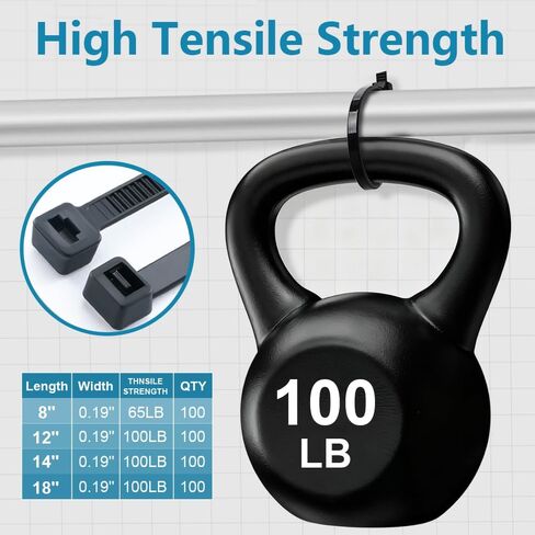 400 Pack Black Zip Ties Assorted Sizes 8+12+14+18 Inch, Heavy Duty 100lbs Self-Locking Electrical Cable Ties, UV Resistant Wire Ties for Indoor and Outdoor Use in Saudi Arabia