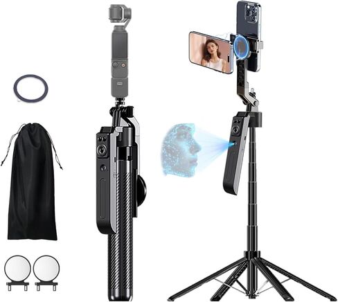 C12C AI Tracking Selfie Stick Tripod, Auto-Follow Magnetic Phone Mount for Vlog Live Video, 72" Extendable Bluetooth Remote Tripod Stand for iPhone Android, YouTube TikTok Streaming in Saudi Arabia