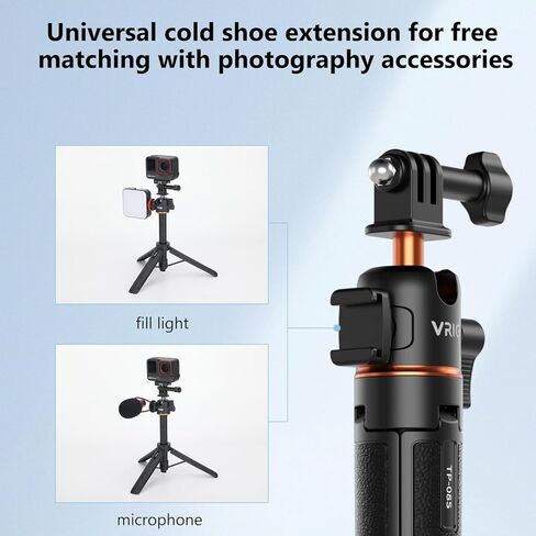 VRIG 21.5" Selfie Stick Tripod for Go Pro with Cold Shoe Mount, 360° Ball Head, Portable Vlog Handle Grip Action Camera Selfie Stick for Go Pro Hero 13/12/11/10/9,DJI Action 5 Pro/4,Insta 360 Ace Pro in Saudi Arabia
