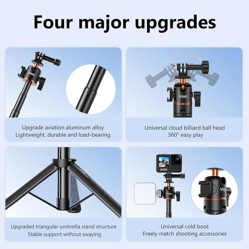 VRIG 21.5" Selfie Stick Tripod for Go Pro with Cold Shoe Mount, 360° Ball Head, Portable Vlog Handle Grip Action Camera Selfie Stick for Go Pro Hero 13/12/11/10/9,DJI Action 5 Pro/4,Insta 360 Ace Pro in Saudi Arabia