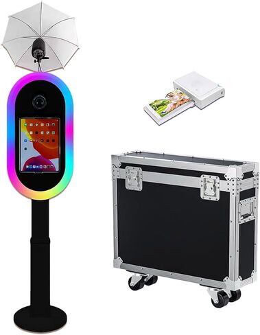 Photo Booth Selfie Machine متوافق مع iPad Photobooth لـ (10.2-13 بوصة) ضوء RGB ومصباح يدوي حامل أرضي مع حقيبة طيران لحدث الزفاف وأعياد الميلاد (أبيض، آلة كشك الصور) in Kuwait