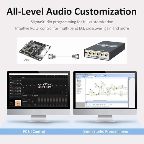 ADC & DAC ADAU1701 DSP Preamp غير متوازن 2 في 4 خارج، 2.2/2.1 إشارة رقمية ثنائية الاتجاه، تحكم Sigmastudio وواجهة مستخدم الكمبيوتر الشخصي لتحسين EQ وBass BDSP2.4U-Pro in Kuwait