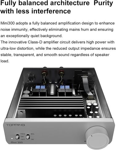 Topping Mini300 HiFi Amplifier, Fully Balanced 140W Compact Desktop Stereo Amp, RCA/TRS to Speaker Pura Ampli for E30II E50 D50III E70, Black in Saudi Arabia