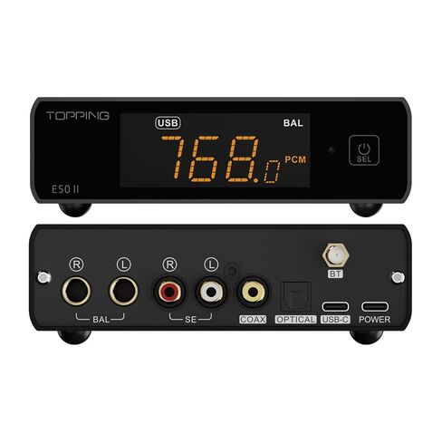 Topping E50 II Desktop DAC Preamp، مدخلات USB/بصرية/محورية/بلوتوث، AK4497S محول صوت رقمي متوازن إلى تناظري، 10 نطاقات PEQ، مخرج TRS/RCA متوازن، وحدة فك ترميز HiFi مع التحكم في التطبيق، أسود in Saudi Arabia