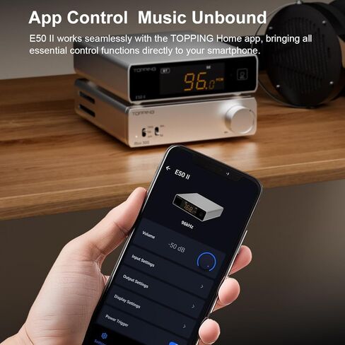 Topping E50 II Desktop DAC Preamp، مدخلات USB/بصرية/محورية/بلوتوث، AK4497S محول صوت رقمي متوازن إلى تناظري، 10 نطاقات PEQ، مخرج TRS/RCA متوازن، وحدة فك ترميز HiFi مع التحكم في التطبيق، أسود in Saudi Arabia