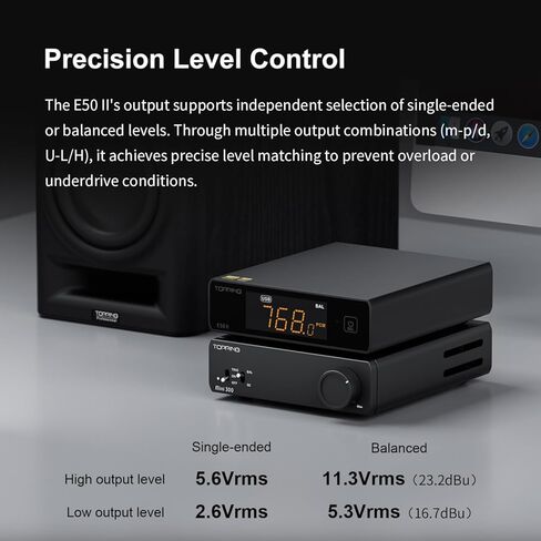 Topping E50 II Desktop DAC Preamp، مدخلات USB/بصرية/محورية/بلوتوث، AK4497S محول صوت رقمي متوازن إلى تناظري، 10 نطاقات PEQ، مخرج TRS/RCA متوازن، وحدة فك ترميز HiFi مع التحكم في التطبيق، أسود in Saudi Arabia