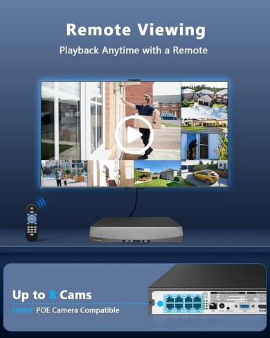 OOSSXX 8.0/4K Megapixel Security POE NVR Network Video Recorder, Supports up to 8MP/4K IP Cameras, Max to 8TB Hard Drive (16-Channel No HDD) in Saudi Arabia