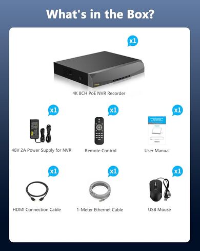 OOSSXX 8.0/4K Megapixel Security POE NVR Network Video Recorder, Supports up to 8MP/4K IP Cameras, Max to 8TB Hard Drive (16-Channel No HDD) in Saudi Arabia