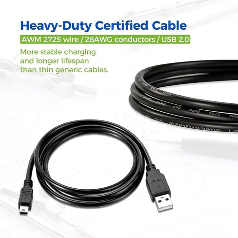 Mini USB to USB-A Charging Cable for Logitech Creators Blue Yeti USB Microphone, Garmin GPS, PS3 Controller, TI-84 Plus CE Graphing Calculator, Camera, Dash Cam, MP3 & More in Saudi Arabia