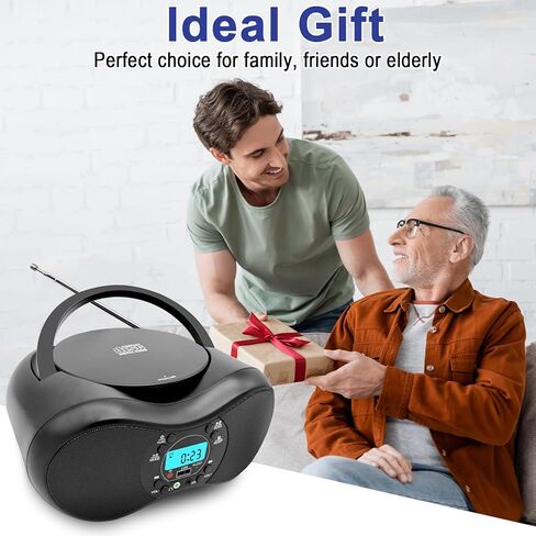 مشغل أقراص مضغوطة محمول مع بلوتوث، راديو FM، تشغيل USB، جهاز تحكم عن بعد، مكبرات صوت ستيريو، مقبس سماعة رأس AUX، بطارية AC أو 6 C، تكرار قابل للبرمجة، شاشة LCD، أسود قديم in Saudi Arabia