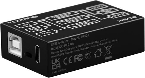 TOPPING HS02 USB عازل صوت، USB 2.0 مزيل الضوضاء بحلقة أرضية للكمبيوتر الشخصي وDAC، حماية عزل 1500VDC، مدخل USB-B & Type-C، يدعم PCM 32 بت/768 كيلو هرتز وDSD512، زمن وصول منخفض للغاية in Kuwait