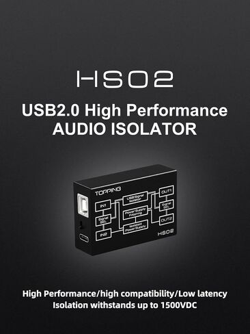 TOPPING HS02 USB عازل صوت، USB 2.0 مزيل الضوضاء بحلقة أرضية للكمبيوتر الشخصي وDAC، حماية عزل 1500VDC، مدخل USB-B & Type-C، يدعم PCM 32 بت/768 كيلو هرتز وDSD512، زمن وصول منخفض للغاية in Kuwait