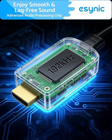 جهاز استخراج الصوت eARC المحمول من eSynic - كابل مدمج بطول 5 أقدام مصمم - USB Powerd-192KHZ ARC إلى RCA محول الصوت - التوصيل والتشغيل فقط تنسيقات PCM/LPCM 2.0 - فقط من HDTV إلى نظام صوت ستيريو L/R in Kuwait