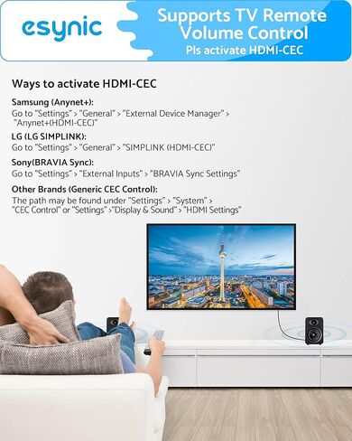 جهاز استخراج الصوت eARC المحمول من eSynic - كابل مدمج بطول 5 أقدام مصمم - USB Powerd-192KHZ ARC إلى RCA محول الصوت - التوصيل والتشغيل فقط تنسيقات PCM/LPCM 2.0 - فقط من HDTV إلى نظام صوت ستيريو L/R in Kuwait