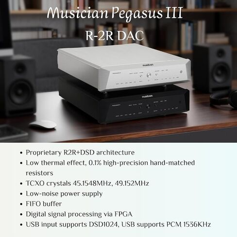 جهاز فك التشفير الموسيقي Pegasus III R2R DAC، DSD1024 PCM1536 كيلو هرتز، مدخل USB/Opt/Coax/AES/IIS، محول صوت تناظري رقمي متوازن ومخرج RCA/XLR (أسود) in Saudi Arabia