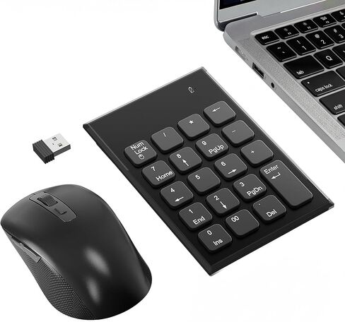 Wireless Number Pad and Mouse for Laptop, 19 Key USB Numeric Keypad Combo with Silent Mouse, 3 Adjustable DPI, 2.4GHz Ultra Slim Portable External Keypad for PC, Desktop, Notebook in Saudi Arabia
