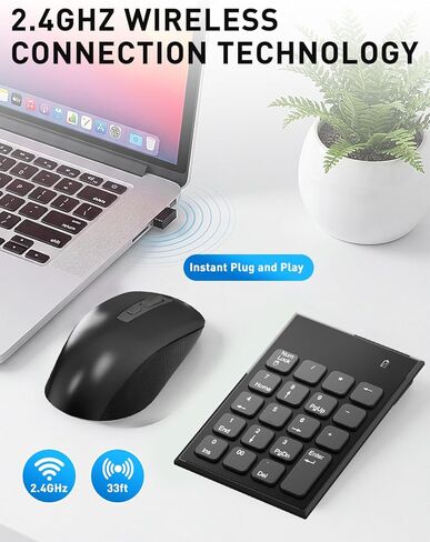 Wireless Number Pad and Mouse for Laptop, 19 Key USB Numeric Keypad Combo with Silent Mouse, 3 Adjustable DPI, 2.4GHz Ultra Slim Portable External Keypad for PC, Desktop, Notebook in Saudi Arabia
