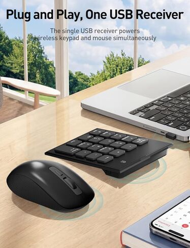 Wireless Number Pad and Mouse for Laptop, 19 Key USB Numeric Keypad Combo with Silent Mouse, 3 Adjustable DPI, 2.4GHz Ultra Slim Portable External Keypad for PC, Desktop, Notebook in Saudi Arabia
