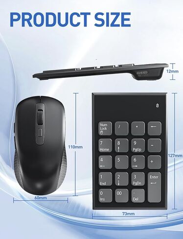 Wireless Number Pad and Mouse for Laptop, 19 Key USB Numeric Keypad Combo with Silent Mouse, 3 Adjustable DPI, 2.4GHz Ultra Slim Portable External Keypad for PC, Desktop, Notebook in Saudi Arabia