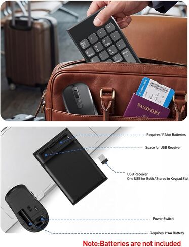 Wireless Number Pad and Mouse for Laptop, 19 Key USB Numeric Keypad Combo with Silent Mouse, 3 Adjustable DPI, 2.4GHz Ultra Slim Portable External Keypad for PC, Desktop, Notebook in Saudi Arabia