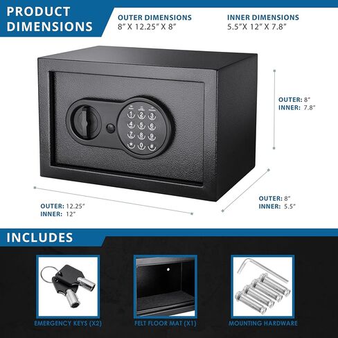 Barska 0.36 Cubic Foot Compact Digital Keypad Safe – Solid Steel Security Lock Box with Quick Access PIN Code, Dual Steel Deadbolts & Backup Keys for Home or Office Use in Saudi Arabia